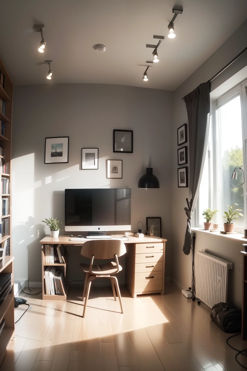 room , studio youtube , grey wall , Library on the side room , 8k , hd