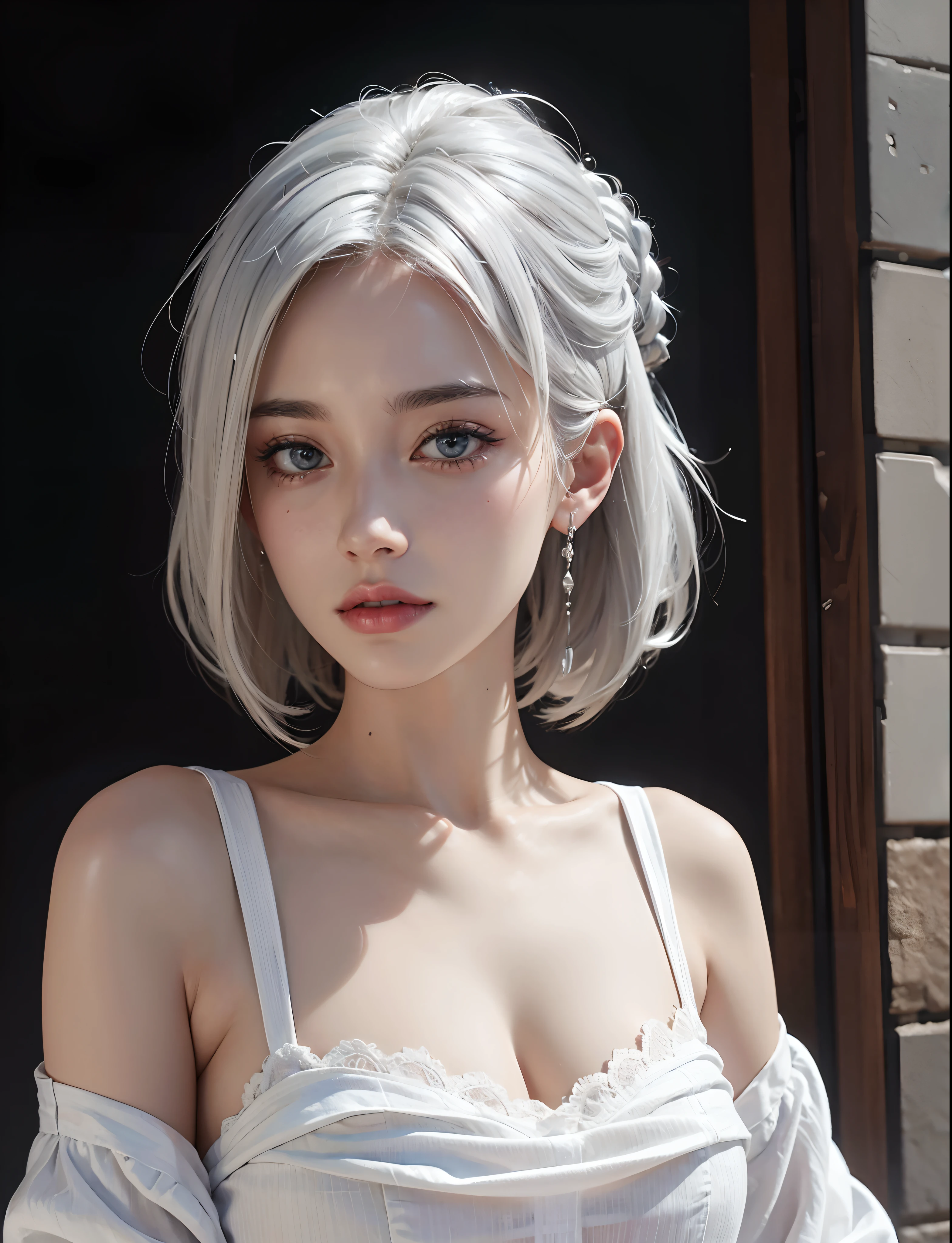Stunning white girl, face, best quality, ultra high res, (photorealistic:1.4), close up, (faded ash white hair:1)