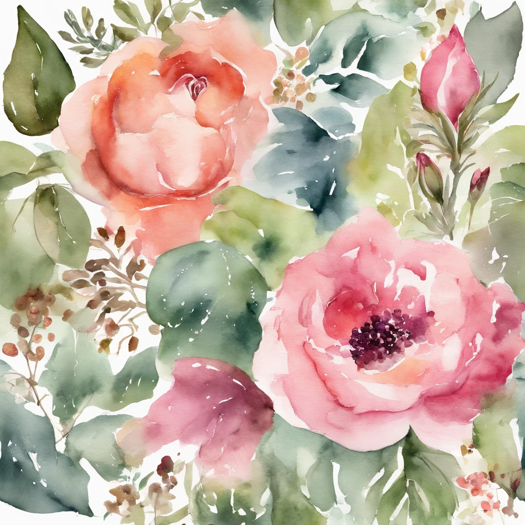 grinalda, moldura floral, Delicadas flores em aquarela em tons de rosa e rosa vibrante, Engaging illustrations.