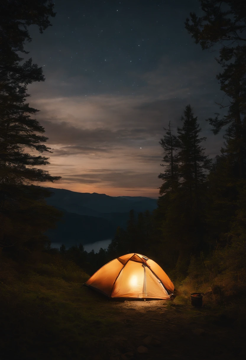 landscape, Summer, Night, forest, Campfire in one place, unmanned, No Man, Starry sky, high definition detail, Ultra detail, film, ultra-realistic realism, Soft light, Deep focus bokeh, Ray tracing, ultra-realistic realism. , Art Station pixiv Gwise, Makoto Shinkai, Art germ