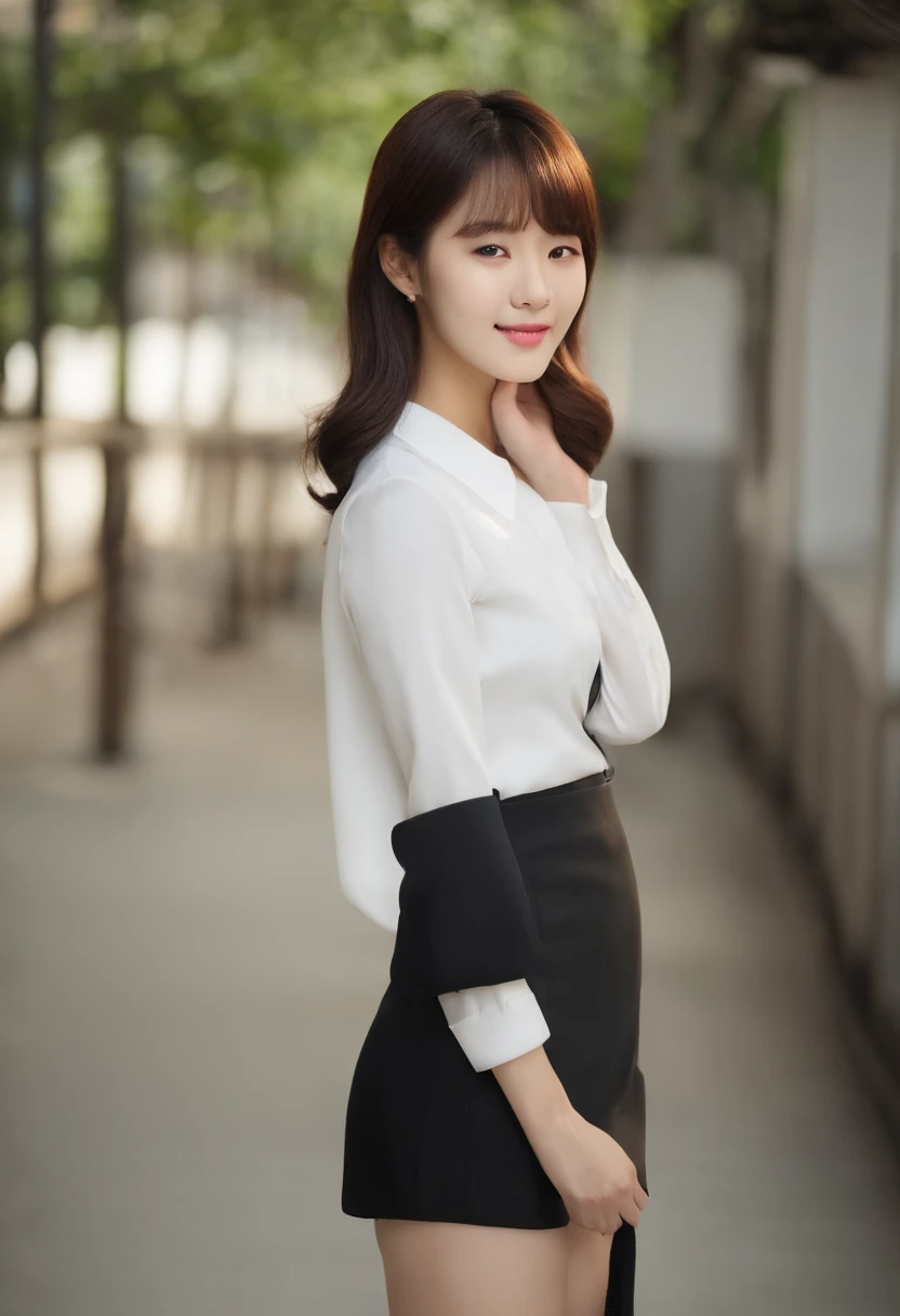 there is a woman wearing a tie and a white shirt, with short hair, beautiful south korean woman, korean girl, sun yunjoo, cute korean actress, gorgeous young korean woman, lee ji-eun, lee ji - eun, xintong chen, neat hair with bangs, short brown hair with bangs, beautiful young korean woman, heonhwa choe