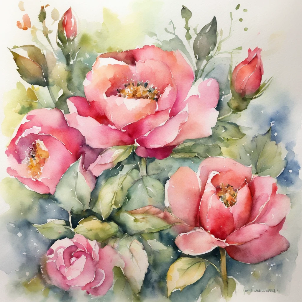 grinalda, moldura floral, Delicadas flores em aquarela em tons de rosa e rosa vibrante, Engaging illustrations.