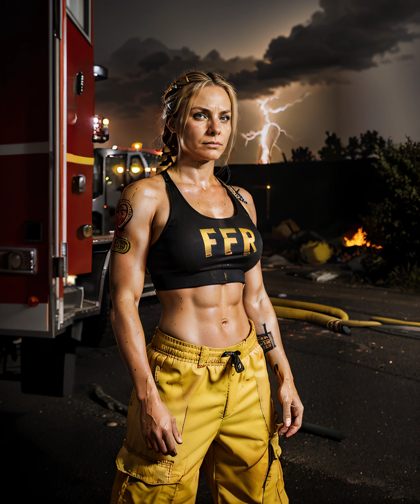 fire truck in storm