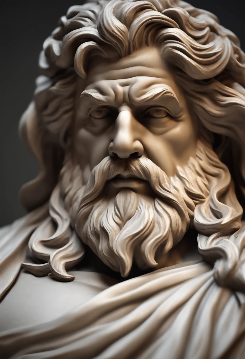 (best quality,8k,highres,masterpiece:1.2),ultra-detailed,(realistic,photorealistic,photo-realistic:1.37),Zeus Greek,bust statue,stronger,looking aside,immortalized,minute details,white background,marble texture,expressive face,thunderbolt symbol,powerful gaze,dream-like aura,dramatic lighting,sense of majesty,bearded,wrinkles,aged appearance,imposing presence,muscular build,weathered look,majestic crown,fierce expression,ancient deity,artistic interpretation,masterful craftsmanship,proud stance,royal robes,commanding posture,vibrant colors,timeless beauty,mesmerizing sculpture,awe-inspiring presence