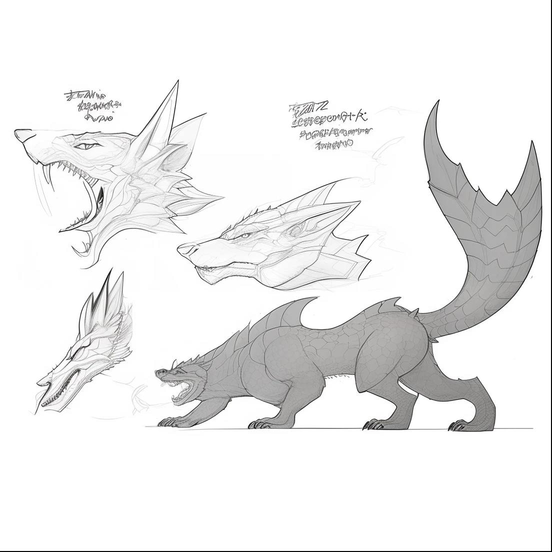 um desenho de um Lobo Grande Marrom com grandes garras, monster hunter monster, arte do Lobo do antro, como um monstros badass, conceito de Lobo de corpo inteiro, Lobo Peludo vermelho, Lobo de fogo, but as an anthropomorphic Wolf, Mizutsune, arte conceitual da criatura da fantasia, d&d commision art dragon, Tarragon Vore Arte