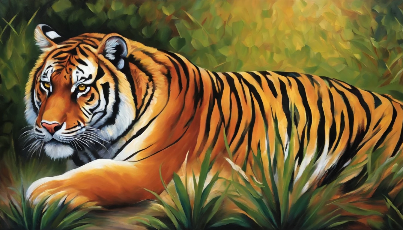 "an abstract oil painting of a majestic tiger."