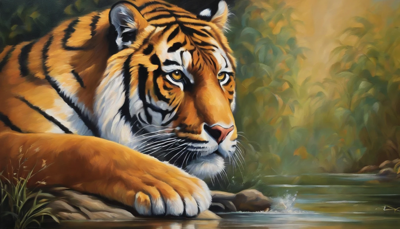 "an abstract oil painting of a majestic tiger."