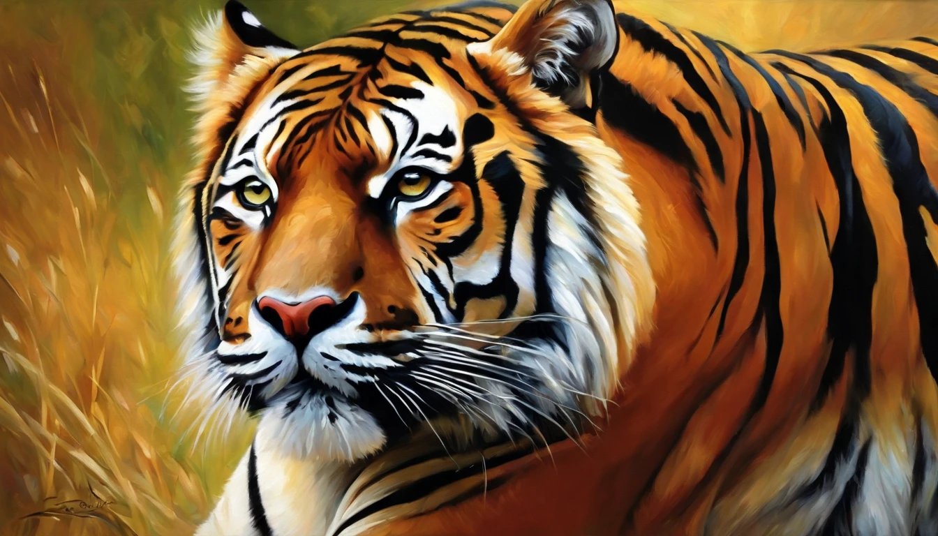 "an abstract oil painting of a majestic tiger."