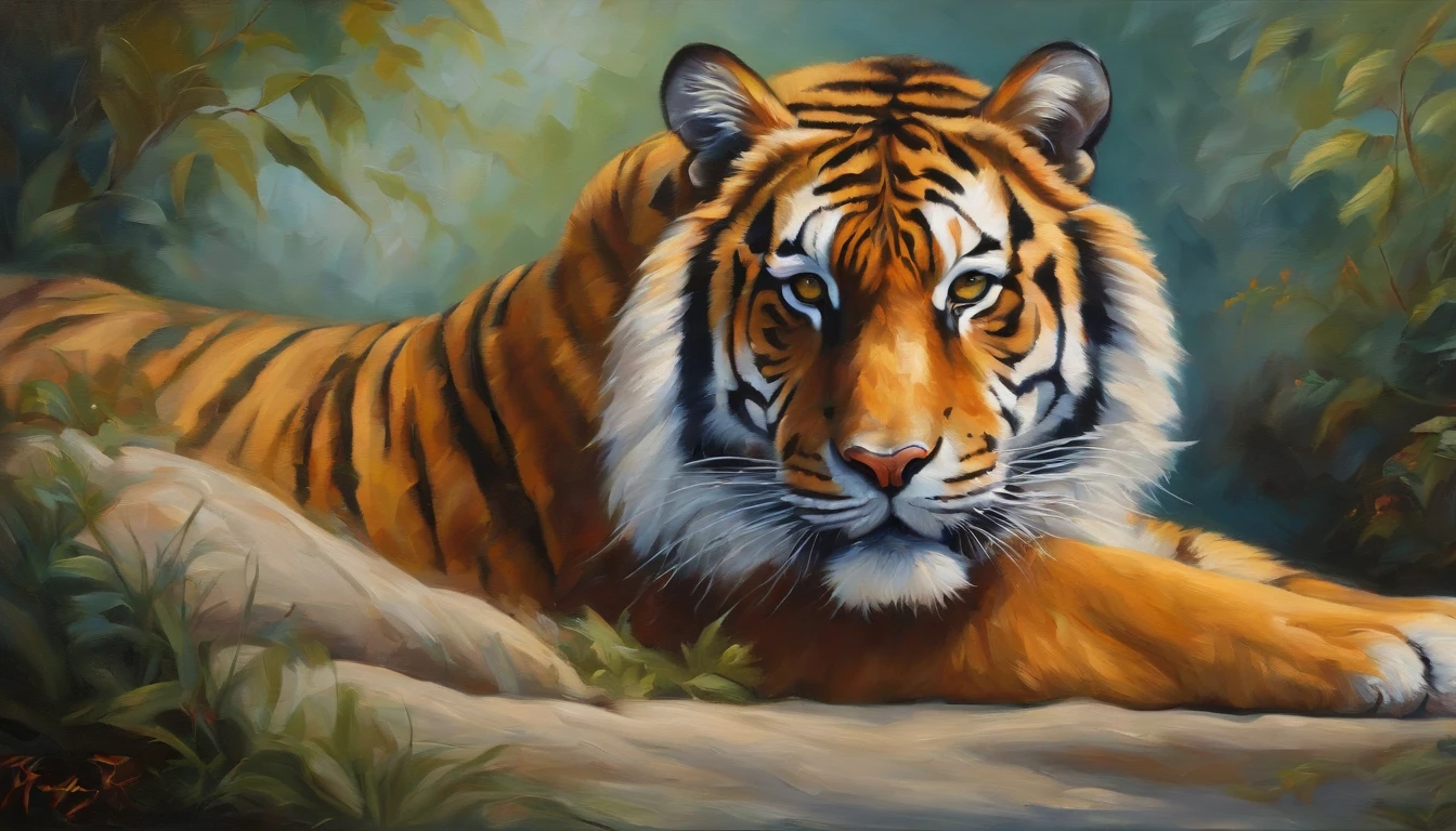 "an abstract oil painting of a majestic tiger."