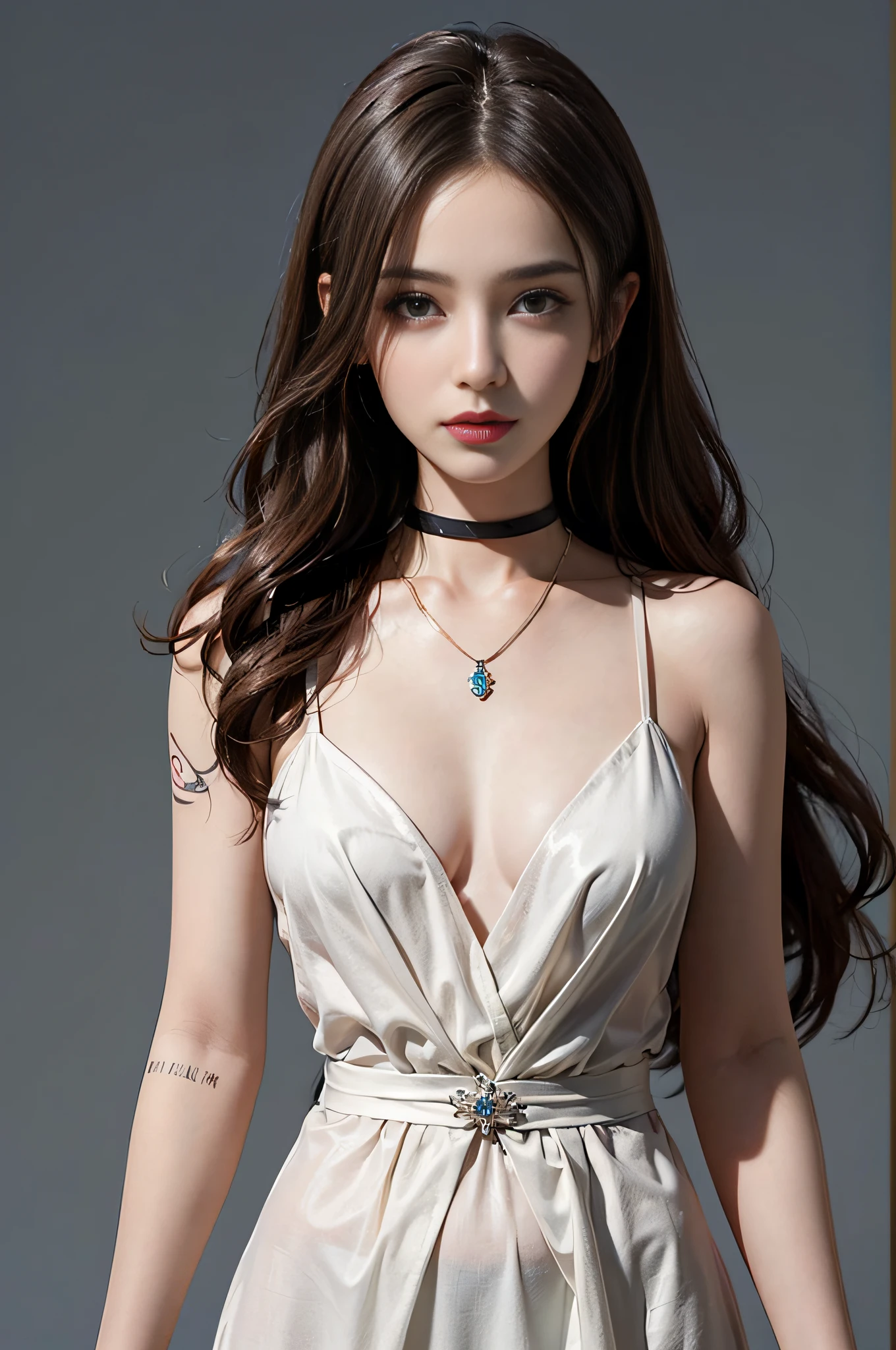 ((masterpiece:1.4)、(top-quality:1.4)、(reallistic:1.7))、Ultra-realistic portrait of the beautiful Martian queen by Luis Royo、Super beautiful girl queen、((1girl in:1.4))、Shiny natural skin texture、(The Queen's ornate outfit)、(Red formal suit:1.4)、By Luis Royo、age19、(Cute tattoos:1.4)、(Two arms:1.4、Two legs:1.4)、(perfect anatomia:1.4)、(Perfect female body:1.4)、Portrait photo of a girl、Close-up photos、Upper body photography、Fantasyart、Soft front light、beautiful countenance、kawaii faces、Beautiful udder、large full breasts:1.2、Beautiful ass、A detailed eye、Draw the eyes clearly, Beautiful and attractive eyes、beautidful eyes、Narrow waist、Raw photo、red-lips、Long hair is set like a queen in a cool way、(tiarra:1.4、a choker:1.4、a necklace:1.4、耳Nipple Ring:1.4)、1 screen display、Beautiful girl standing in the royal palace of the Martian kingdom