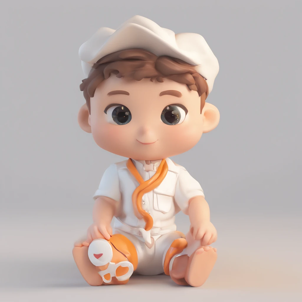 super cute boy IP by pop mart, Bright eyes, cherub,Little white dress, Clay, Models, a blind box toy, Glossy and delicate,Clean background, Good gloss, 3D rendering of,Best quality