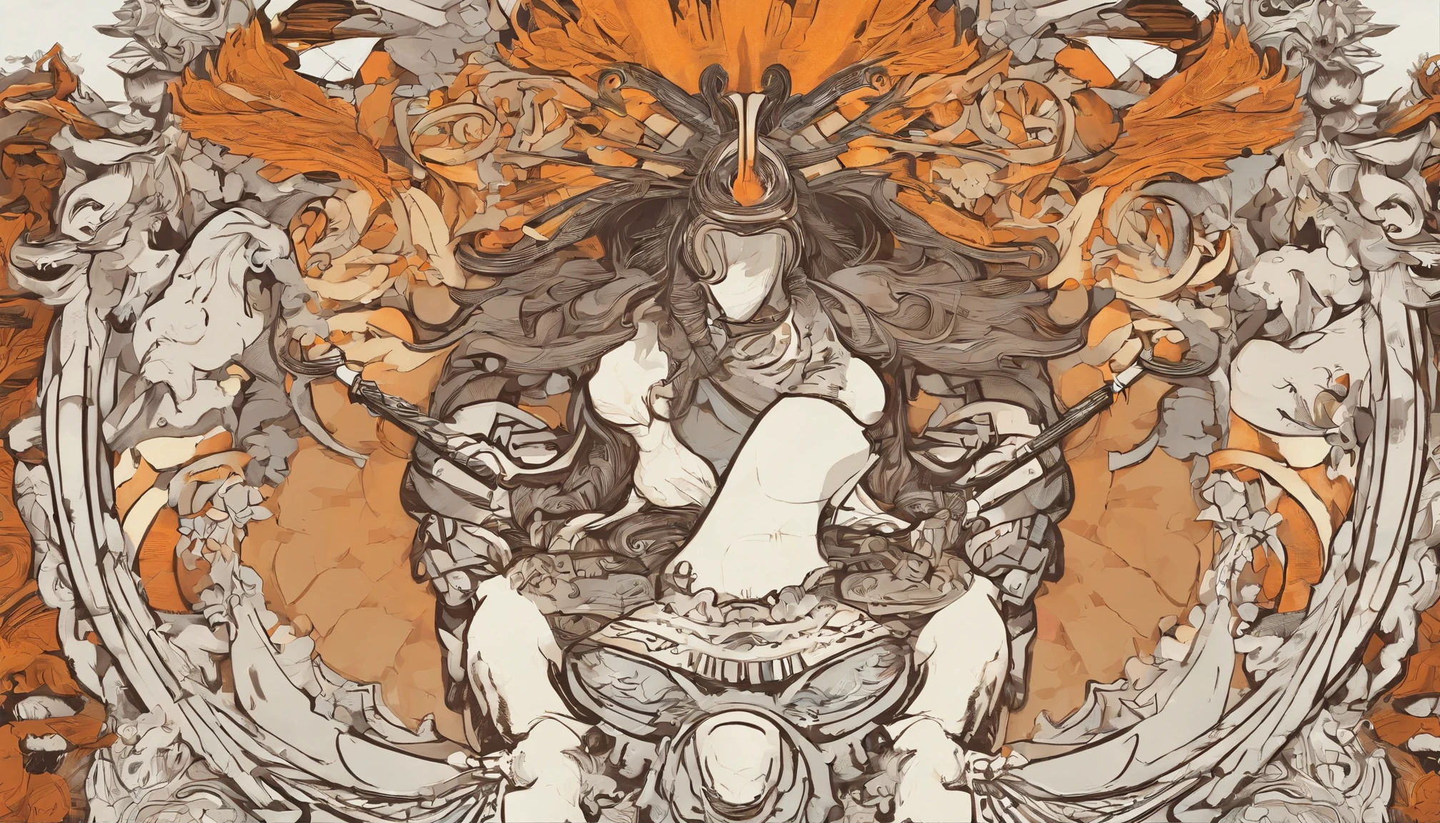 An armored paladin woman kneeling on one knee holding a flaming sword, abstract beauty, Centered, Looking at the camera, Facing the camera, nearing perfection, Dynamic, Highly detailed, smooth, Sharp focus, 8K, high definition resolution, illustration, adobe illustrator, flat, Art by Ramil Sunga, Casper Konefal, Nick Thornborrow, and Matt Rhodes