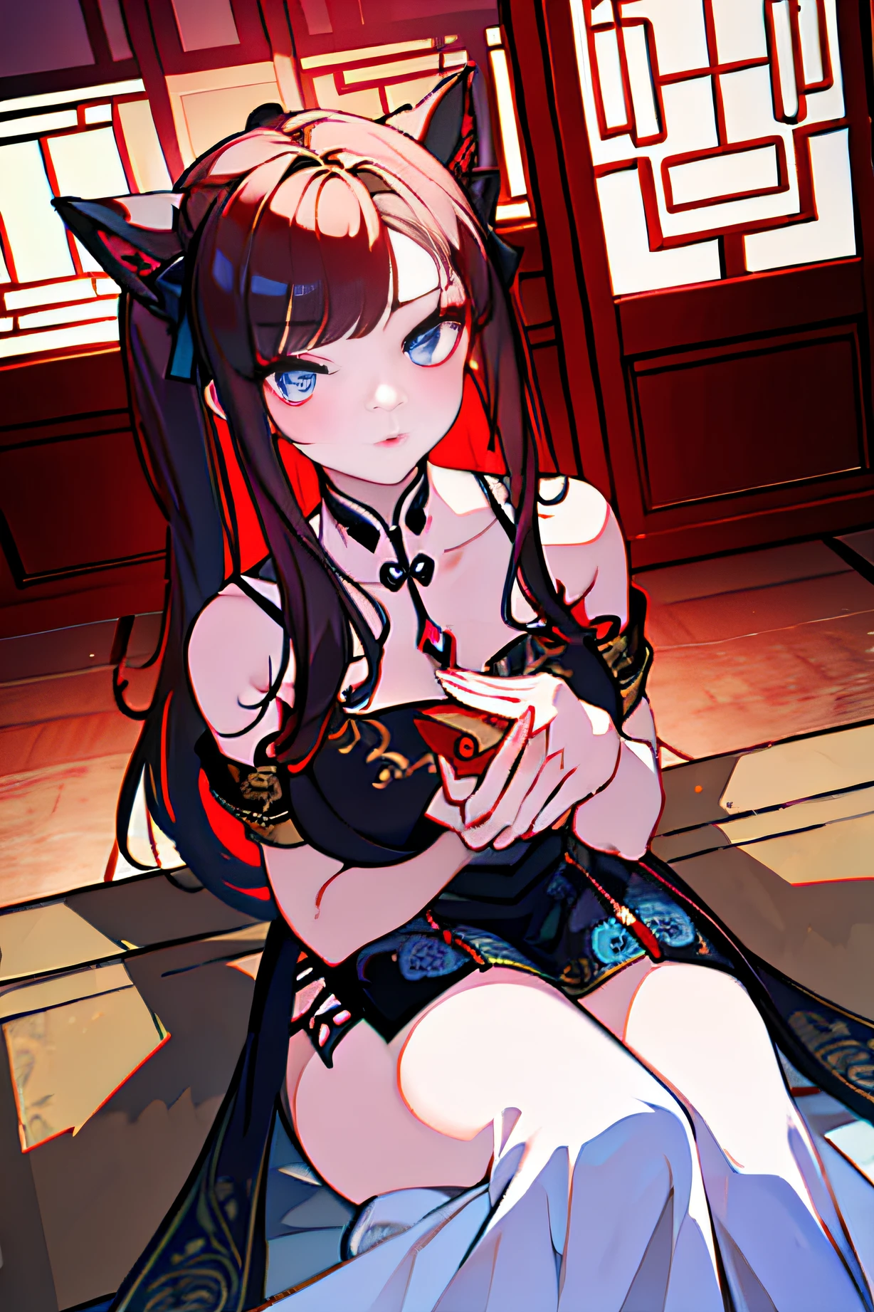 (best quality, masterpiece, highres),1girl,solo,seductive smile,mask on hand,crossed legs,sitting,from below,covering face,
<lora:holding mask_v2:1>,