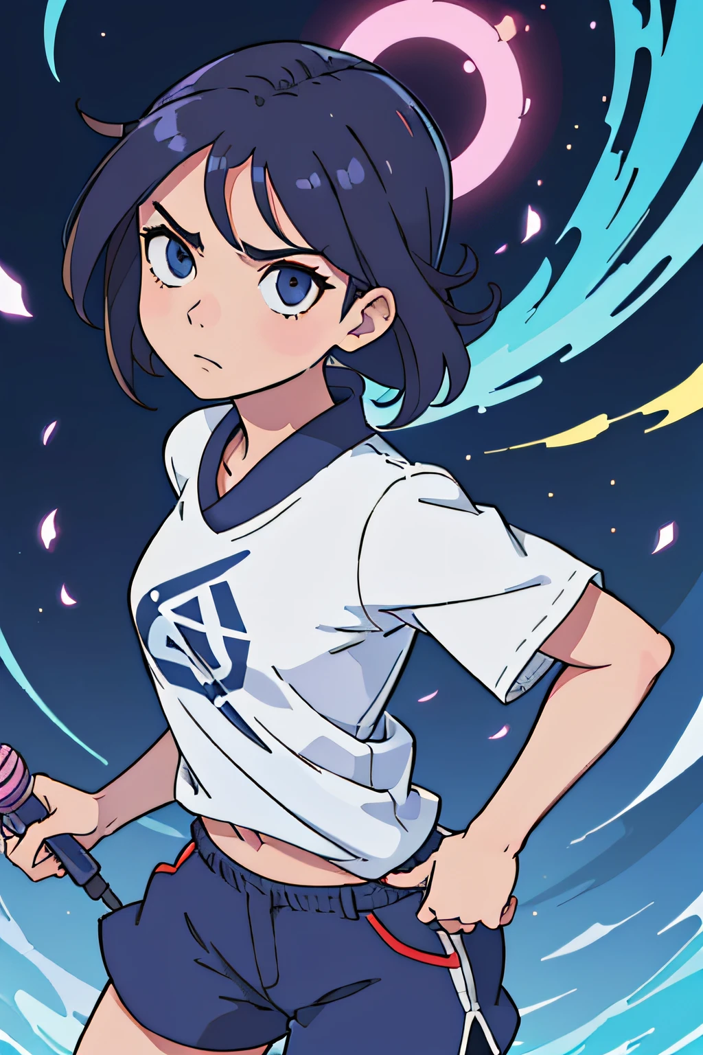 alta qualidade, 4k, no quadro, Close Up retrato da mulher do cabelo marrom escuro na camisa branca e shorts azul cinzento, photorealistic anime girl rendering, bonito 3d anime render , April Rendering, anime vtuber modelo de corpo inteiro, Xianxia de corpo inteiro, modelo live2d youtuber virtual, arte cg anime suave, Retrato realista corpo inteiro estilo anime 3D realista, fotorrealista de corpo inteiro, gordinha fofa, tenis all star vermelho, pink microphone in right hand