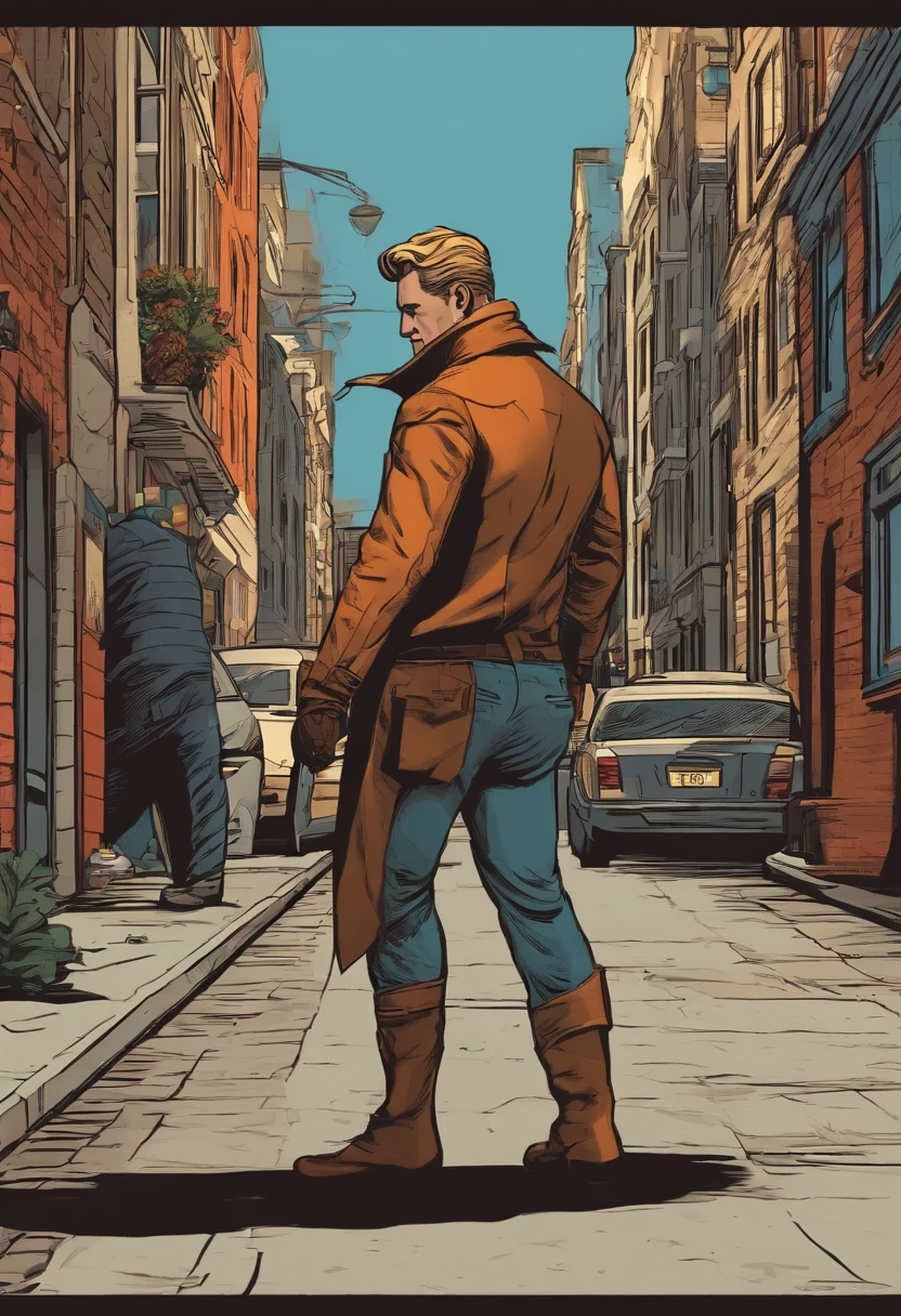 A man in a trench coat standing on a street corner - SeaArt AI