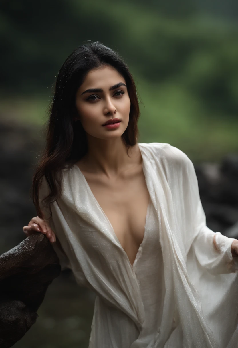 Davika Hoorne Best Quality, masterpiece, ultra res, (fidelity:1.4), Photograph, 1 girl,[(depressed)],White shirt, cloudy, darkness, desperation, pity, pity, poor, Skin, Tears, teardrops, (Torn clothes:1.7), (wet clothes:1.4), Bare shoulders, Real Rain, Wet hair,.. (Hand in crotch, Sexy: 1.2)