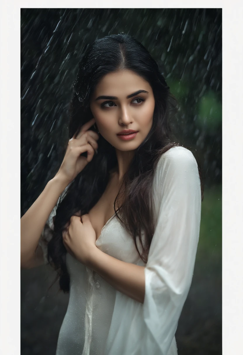 Davika Hoorne Best Quality, masterpiece, ultra res, (fidelity:1.4), Photograph, 1 girl,[(depressed)],White shirt, cloudy, darkness, desperation, pity, pity, poor, Skin, Tears, teardrops, (Torn clothes:1.7), (wet clothes:1.4), Bare shoulders, Real Rain, Wet hair,.. (Hand in crotch, Sexy: 1.2)