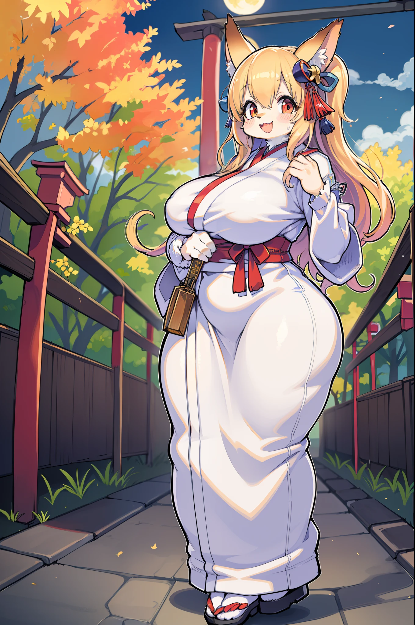 rl,solo,(gigantic breasts:1.3),thick thighs,huge thighs,wide hips,skindentation,twin tails,blonde hair,smile,happylips,plump, long dress, skirt, priestess, long skirt,, walking, full body, flipflops, bra, veil, dress,traditional clothing, village