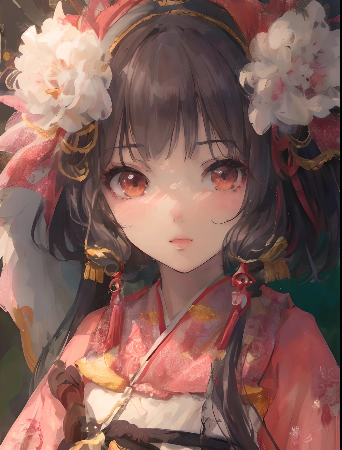 Anime girl with pink dress and white flowers in hair, guweiz, Detailed Digital Anime Art, guweiz on pixiv artstation, Beautiful Anime Portrait, guweiz on artstation pixiv, anime style 4 k, detailed portrait of an anime girl, artwork in the style of guweiz, portrait of cute anime girlbabes, portrait of cute anime girlbabes