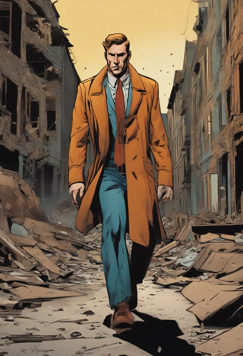 (masterpiece, best quality: 1.2), detailed male face, (soft colors: 1.2, dark studio, edge lighting, two-tone lighting, dim light, low tone, ), a poster for a 1930s detective film \(style\), noir ,(noir atmosphere:1), dark atmosphere, emphasis on noir colors, 1930s (/style/), the red-haired detective donned the blue coat and stepped out into the cold night air, ready to follow the clues wherever they lead, trends in ArtStation, trends in CGSociety, Intricate, High Detail, dramatic, photorealistic painting art from Midjourney and Greg Rutkowski,