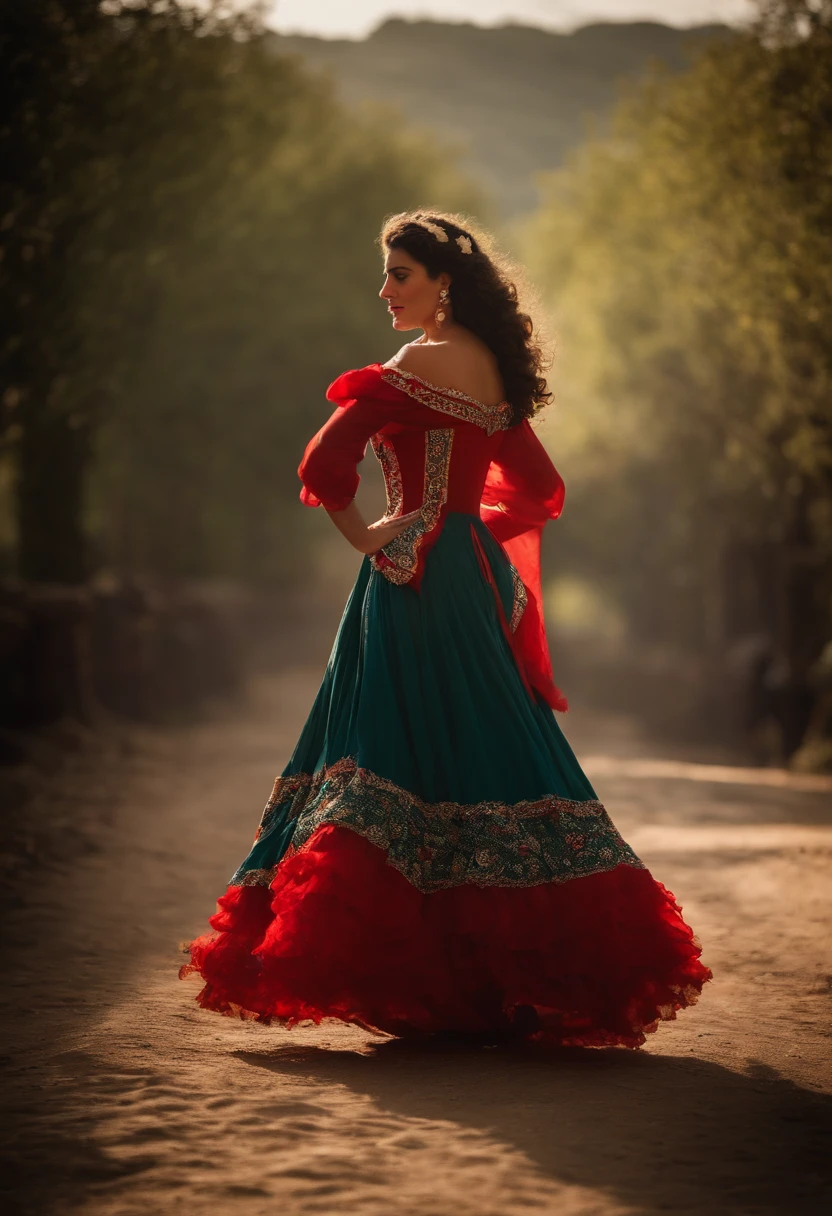 uma carmen,cigana,Opera Bizet,vestido cigano vermelho em renda ,Dancing with other gypsies and wearing a dress inspired by the toreador,cantora cecilia bartoli