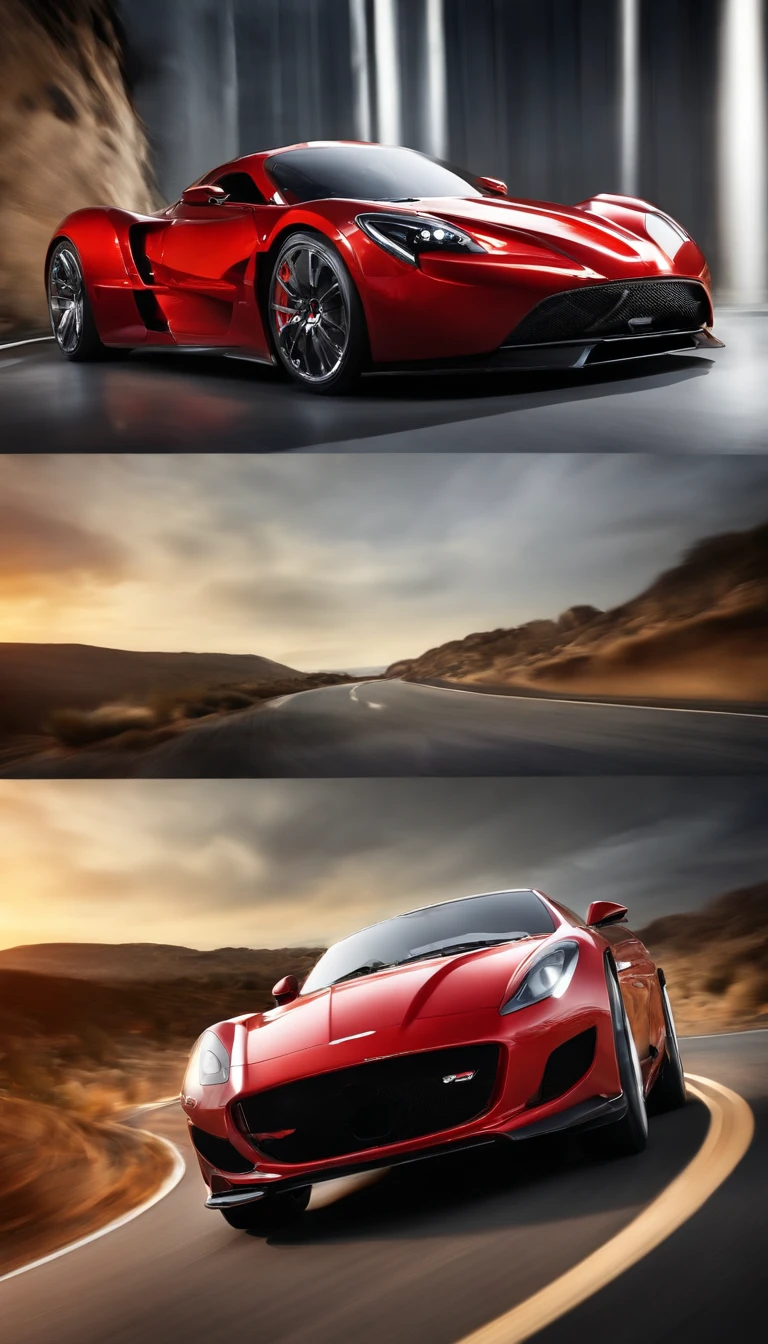 best quality,ultra-detailed,realistic,sportscar,shiny,red color,reflective surface,sleek design,high-speed motion,exquisite attention to detail,professional rendering,studio lighting,bokeh,high-performance engine,aerodynamic shape,curved lines,precision engineering,aggressive appearance,luxurious interior,open road,adrenaline rush,chrome accents,carbon fiber body,vivid colors,luxury sports car