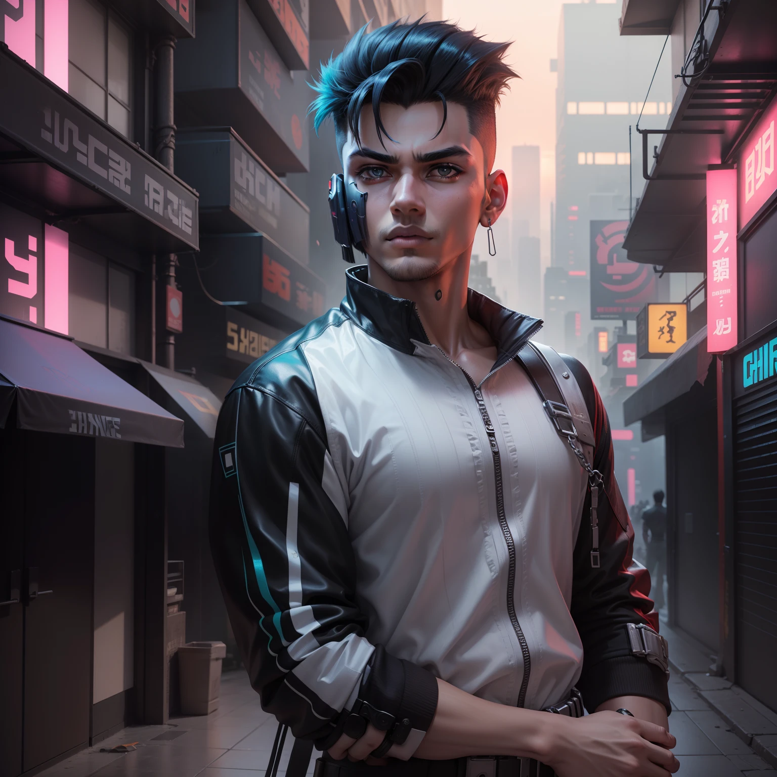 Chenge background to cyberpunk, Chenge face to cartoon boy ultra  realistic , chenge hair style ,chenge dress ,8k, ultra Realistic, chenge body to six pack ,chenge Hand to pose like a Body builder