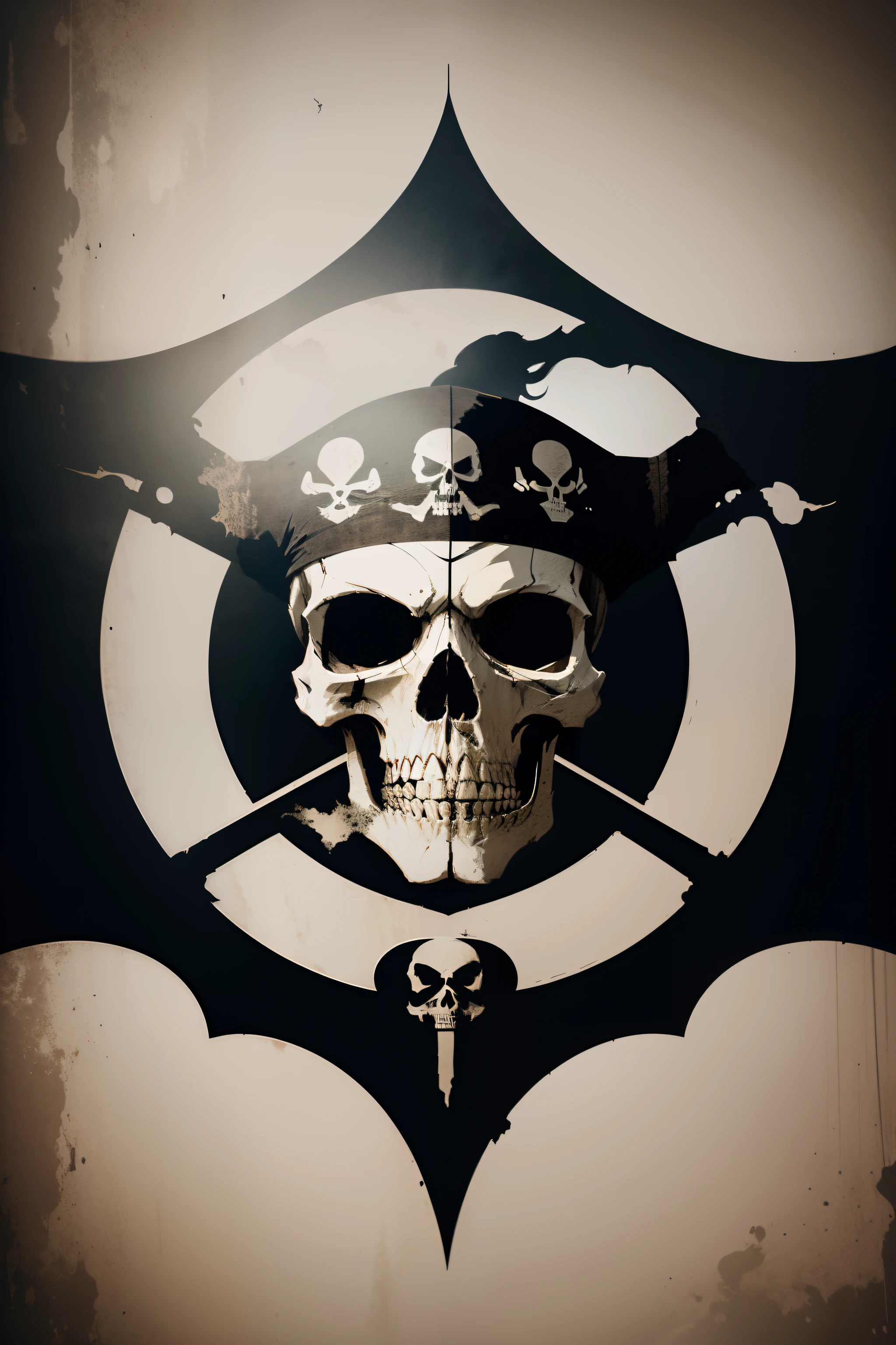 Create a logo where the "1N" is incorporated into a skull and crossbones pirate flag, embodying the spirit of adventure on the high seas. Keywords: Pirate Flag, Skull, 1N. Style: Grungy and weathered, like an authentic pirate flag. Medium: Digital design with a distressed texture.