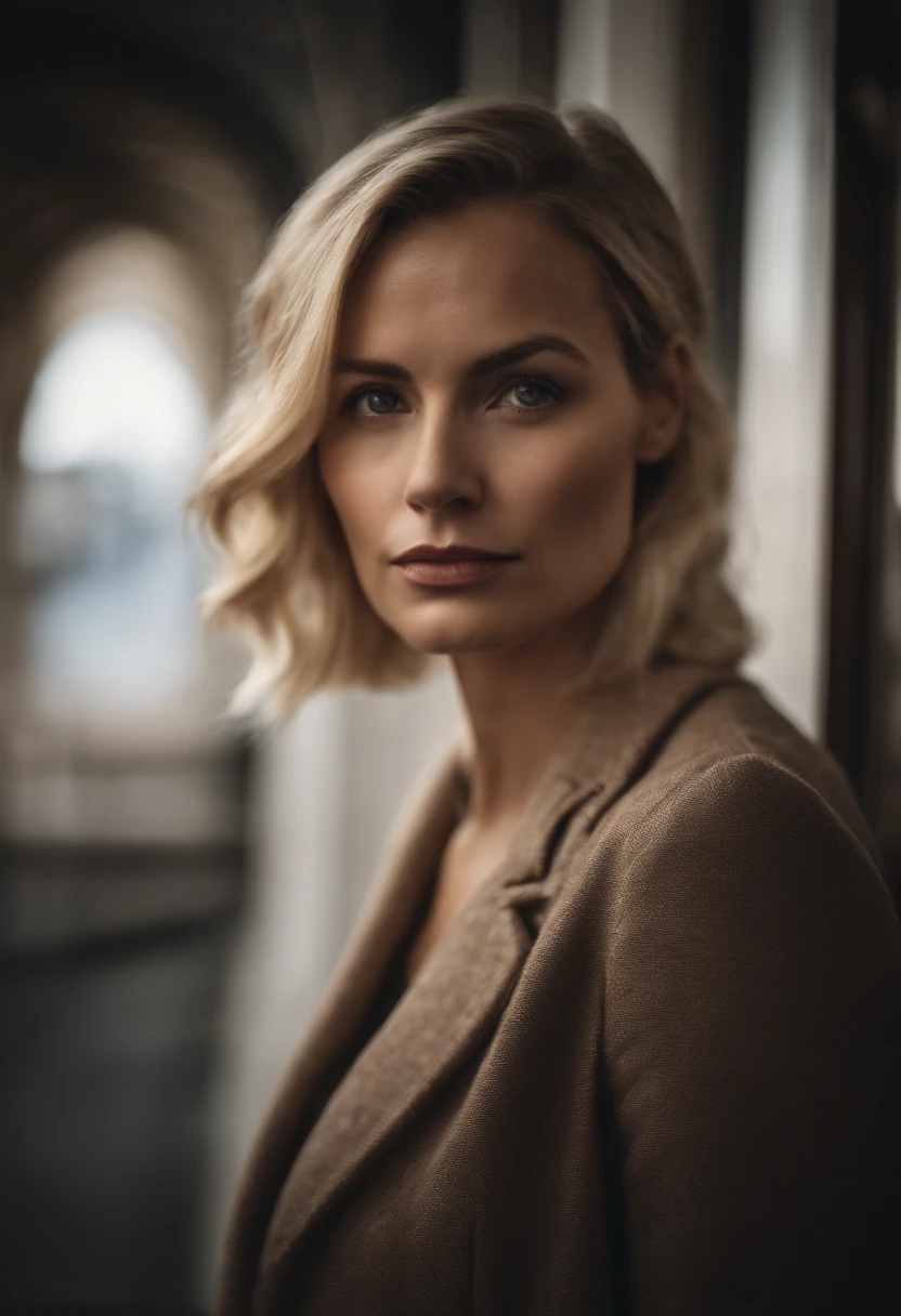 Portrait of a blonde woman indicating sign of silence, olhando diretamente para foto