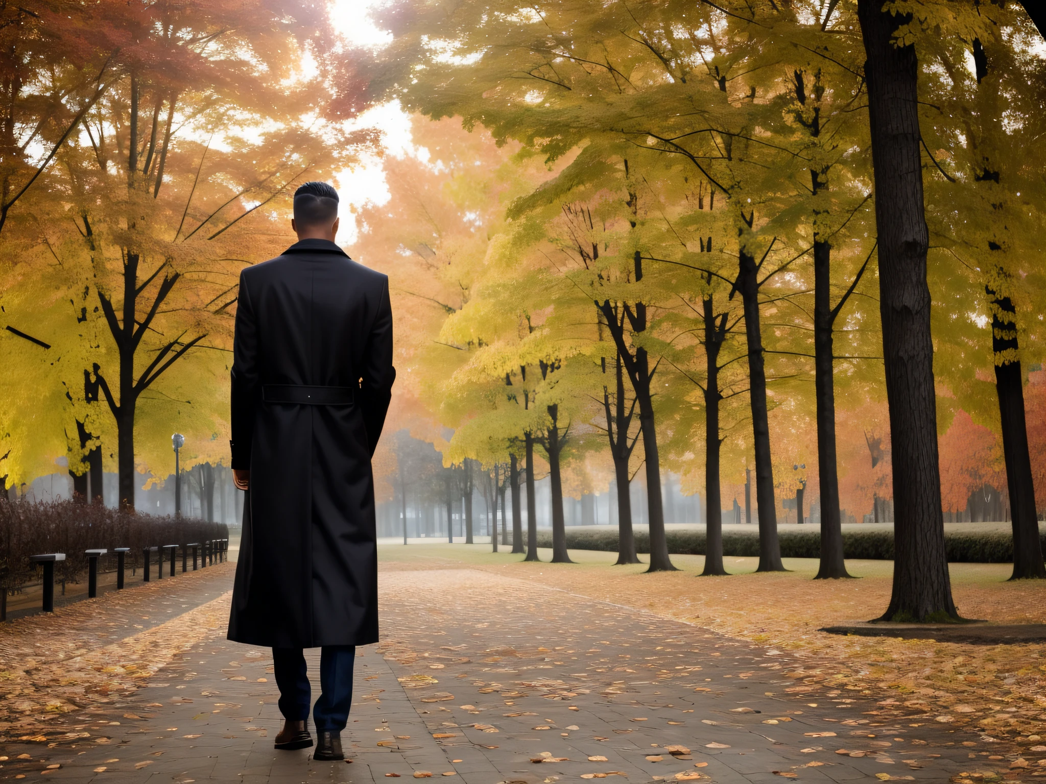 iImagine of a model with back with coat symbolizing the autumn season in the background, EN EL LATERAL CON ESPACIO DE COPIA