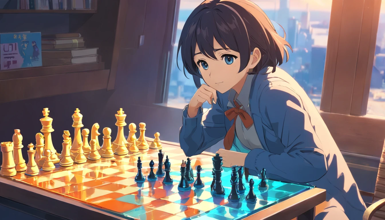 宙にうくBoard gameのコマ, Exquisite details and atmospheric atmosphere, Rich colors and masterpiece-level realism, Highly detailed 8K HDR images.Modern attire,A girl with a bright expression,Board game