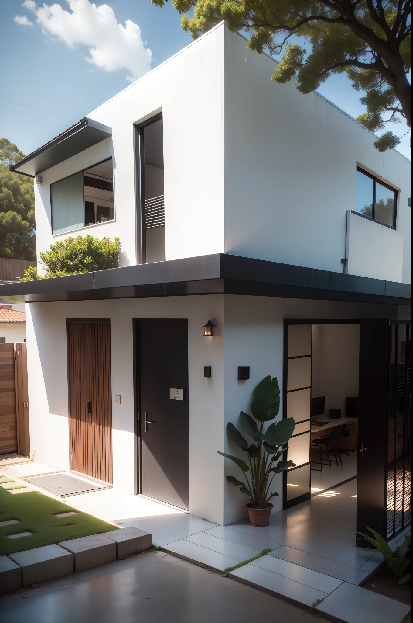 casa moderna com dois pavimentos fachada com vidro e metal garagem jardim bonito
