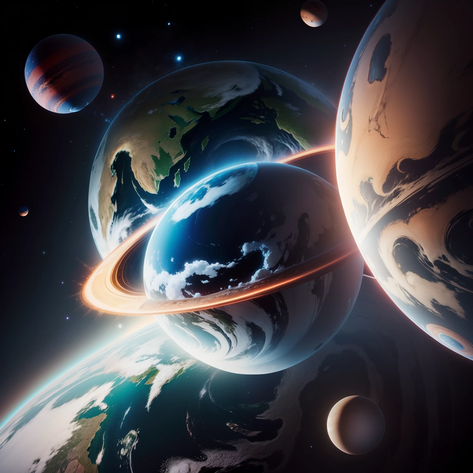 Earth surrounded by planets, eyeball, concept art, 4k