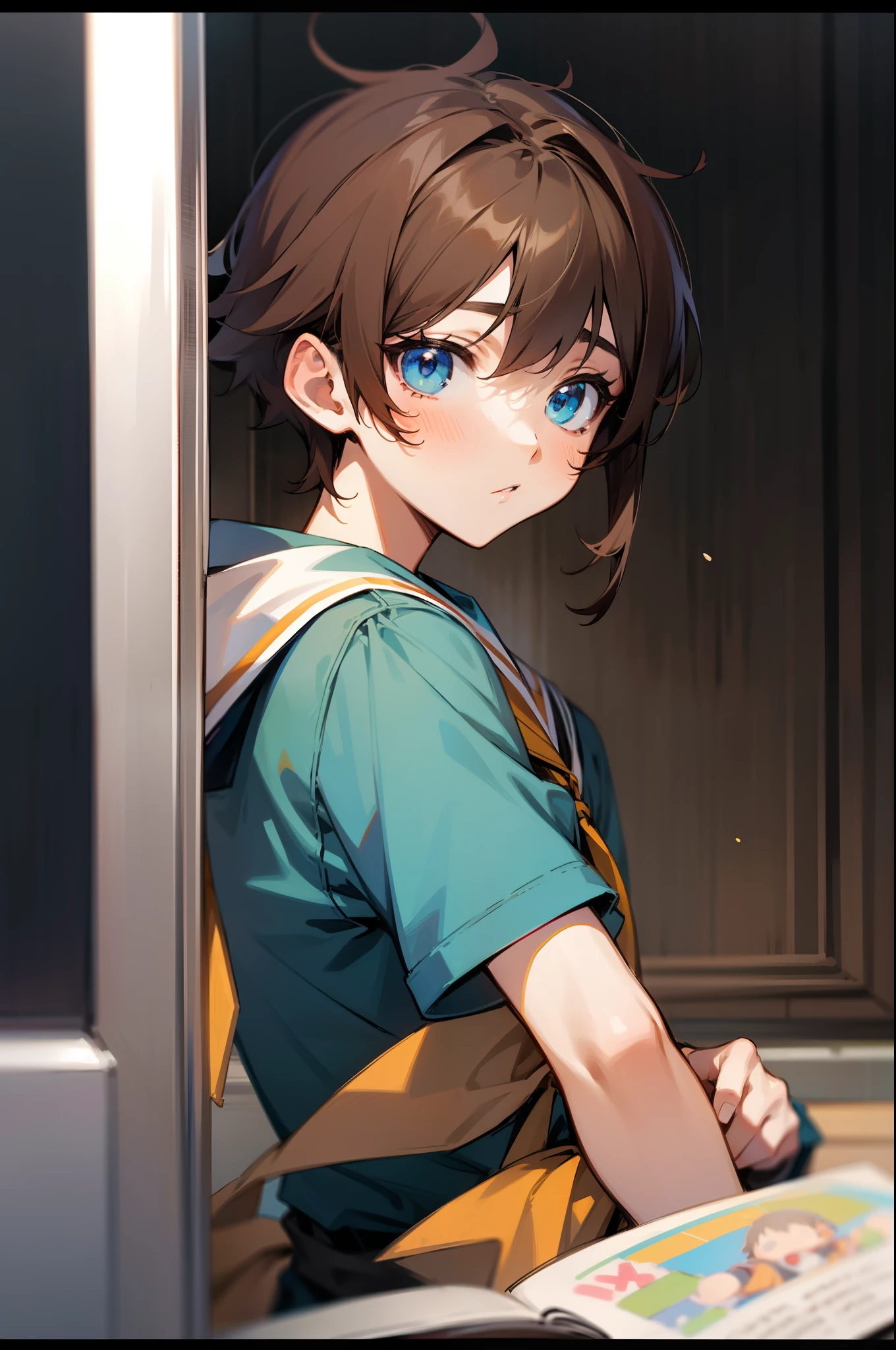 anime boy, school, brown hair