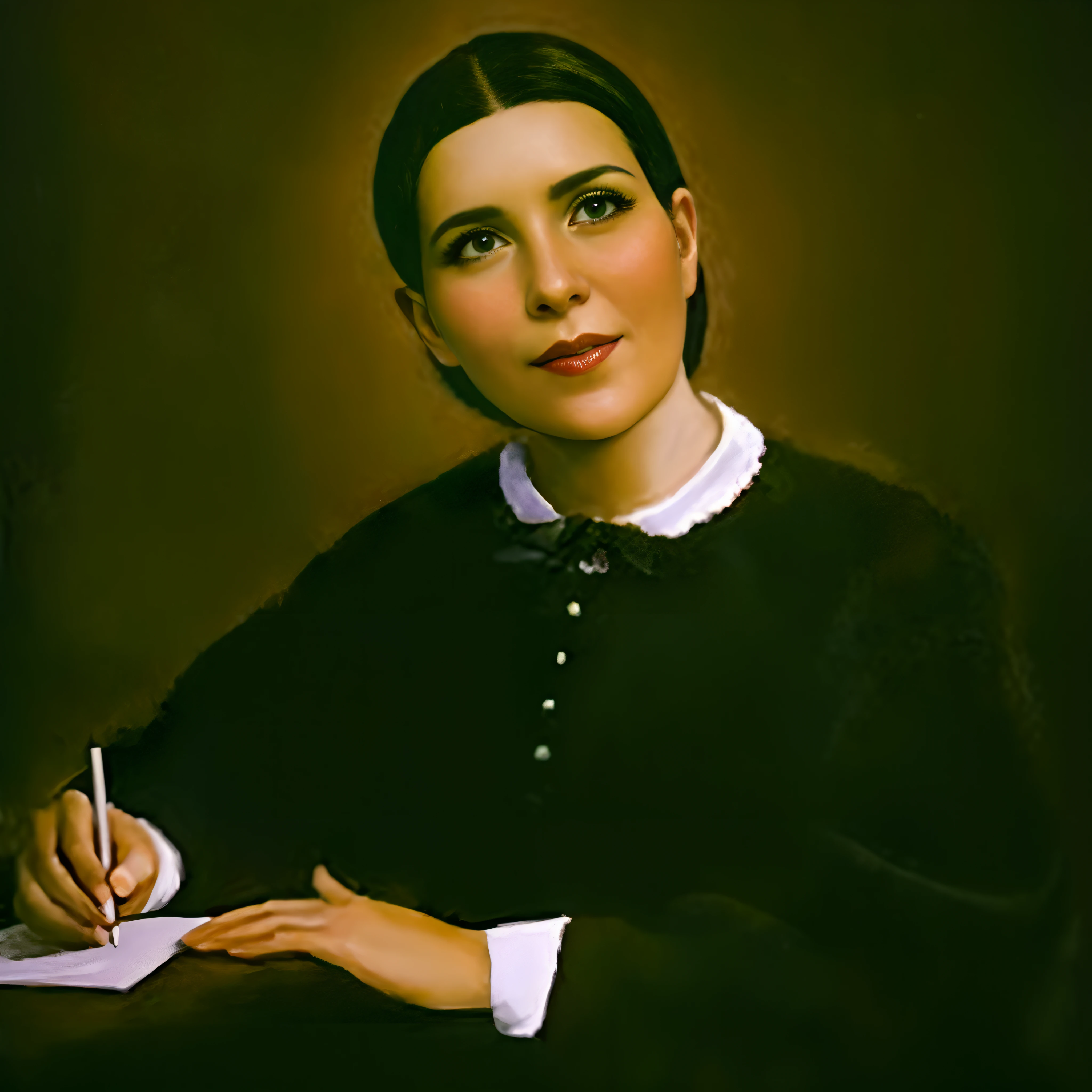 mulher de meia idade escrevendo um bilhete com uma caneta, Anna Kovalevskaya, inspirado por Anna Mary Robertson Moses, mother sarah artist, Retrato de Lumastina Celerraria, inspirado em Josefina Tanganelli Plana, Velasquez, inspirado por Joseph Yoakum, Monserrat Gudiol, arte inspiradora, Kuntilanak