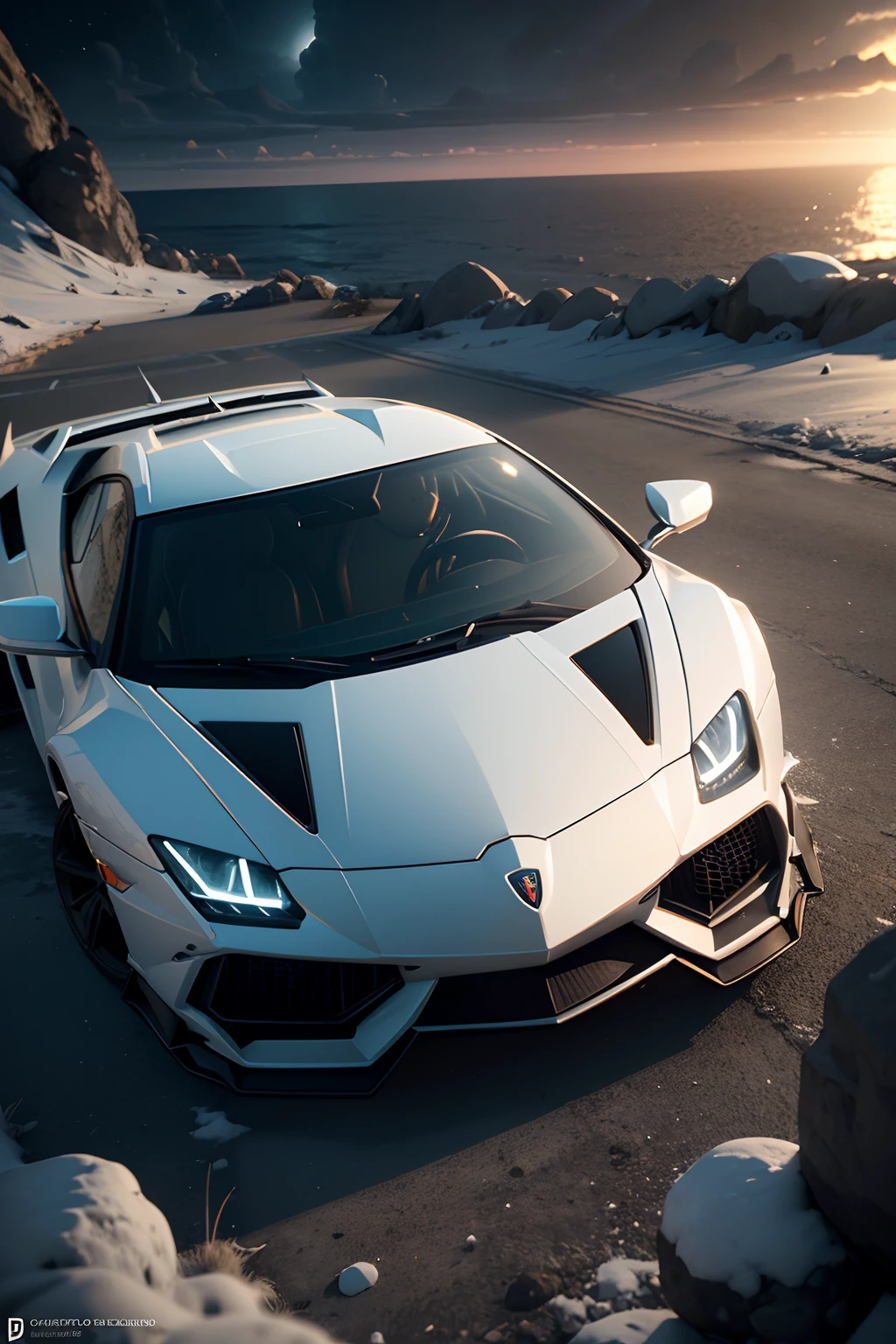 ((best quality)), ((masterpiece)), (detailed),a close up of a white lamborghini suv on a gray background, a 3D render inspired by Bernardo Cavallino, trending on polycount, renaissance, octane 2. 0 render, daniel maidman octane rendering, octane 3 d render, octane 3d render, octane 4k render, octane 4 k render, octane highly detailed, 8k octane 3d render,moonlit night, soft colors, (detailed cloudscape:1.3), (high-resolution:1.2) --auto