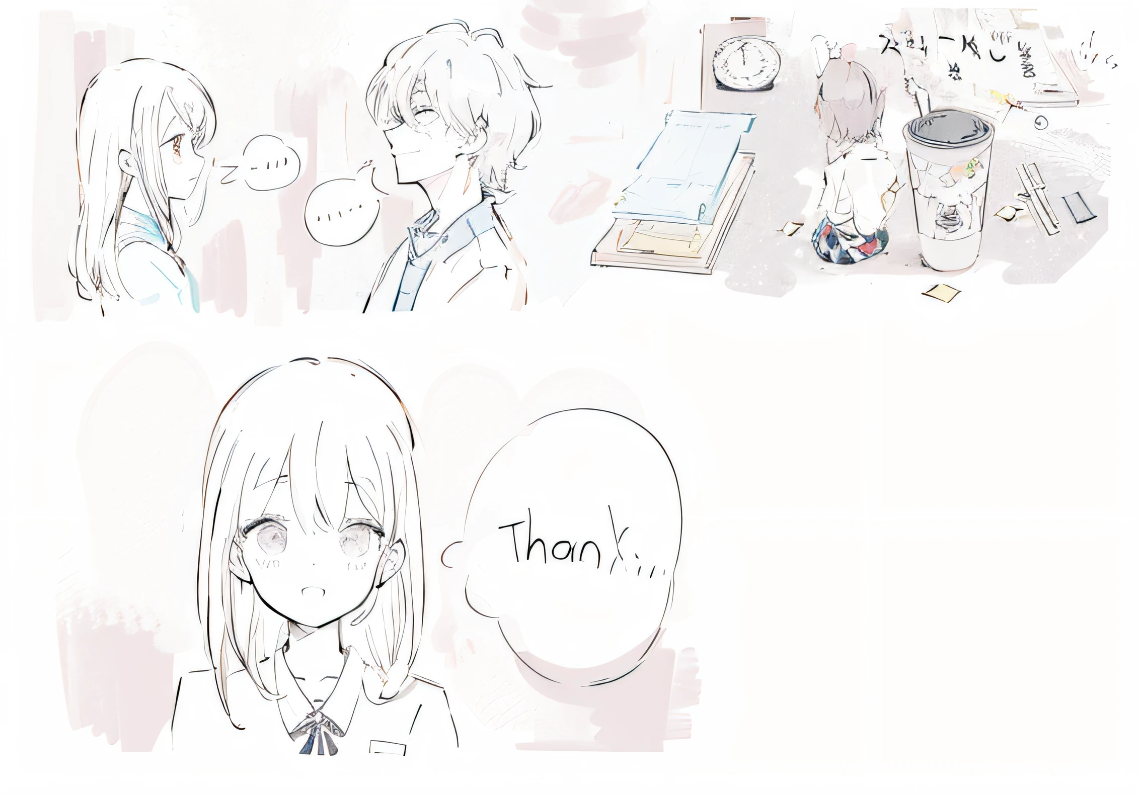 a comic strip with a girl and a boy in a room, manga page, kawaii manga style, manga panels, black and white manga page, in style of manga, in manga style, manga panel, comic page, ddlc, by Naka Bokunen, black and white manga panel, kawaii anime manga style, a manga drawing, clean anime outlines