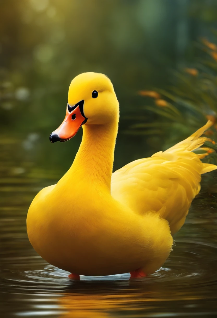 criar um desenho animado de um pato amarelo bonito e realistico