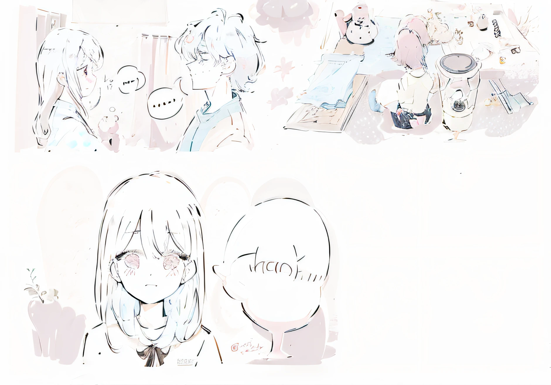 a comic strip with a girl and a boy in a room, manga page, kawaii manga style, manga panels, black and white manga page, in style of manga, in manga style, manga panel, comic page, ddlc, by Naka Bokunen, black and white manga panel, kawaii anime manga style, a manga drawing, clean anime outlines