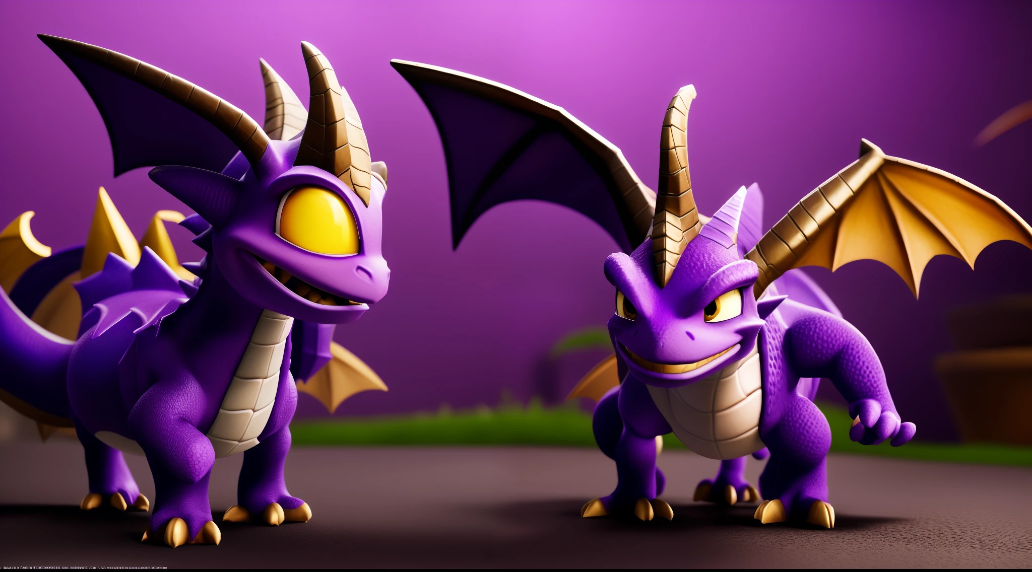 Illustration 3D Spyro le dragon violet, Platform video games, Magnifiques couleur, 3D donnant du volume, Video game characters, Illustration 3D, cute detailed digital art.