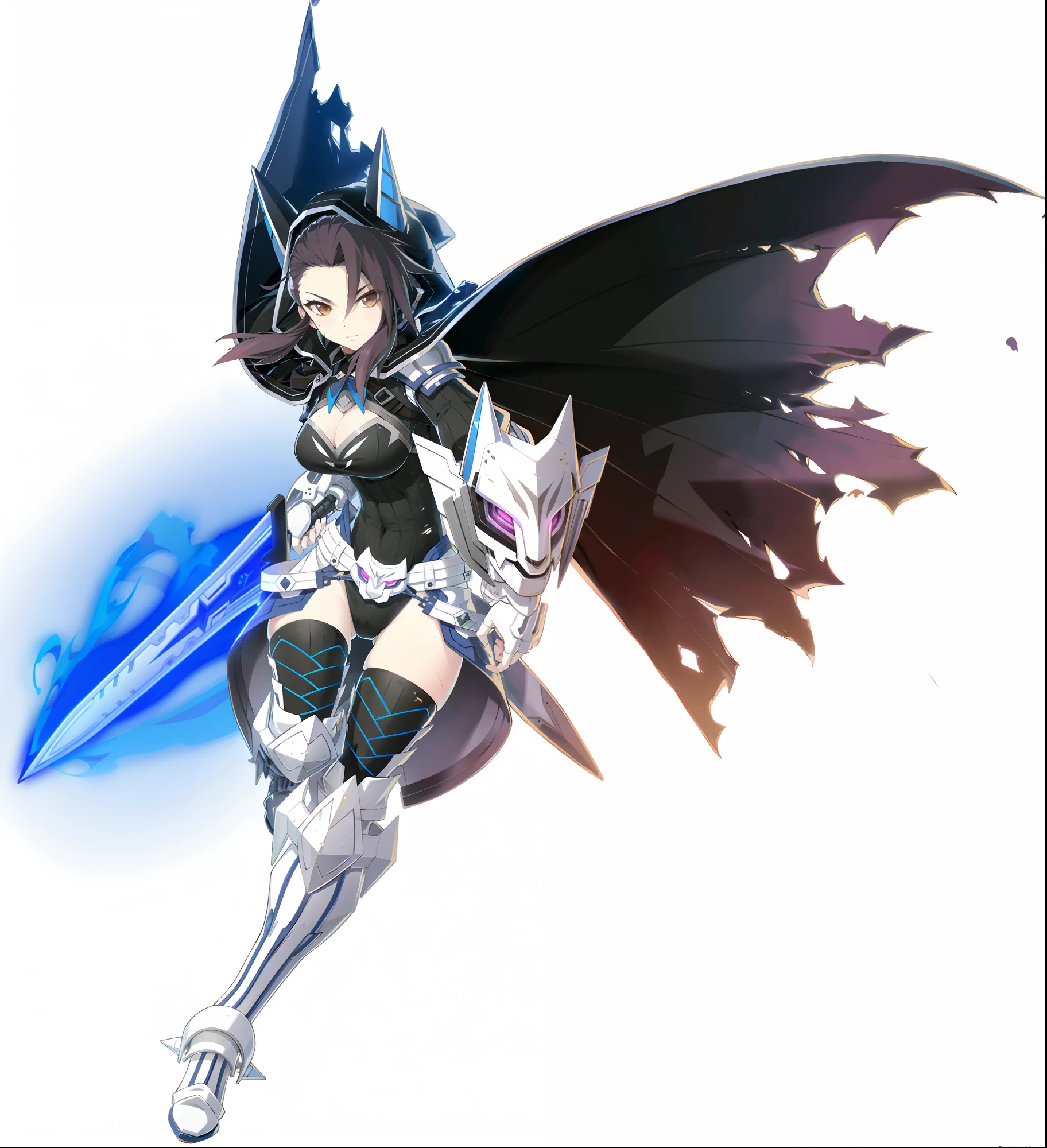 um close up de uma mulher com uma espada e um escudo, Impacto de Ayaka Genshin, de arknights, Armadura refletida da cor do gelo da lasca,  do cavaleiro do anjo, shalltear bloodfallen, armadura brilhante preta, Ceifador da Noite!!!!, holographic blade!, Crotchet, shalltear from overlord, pale black armor, albedo, Overlord
