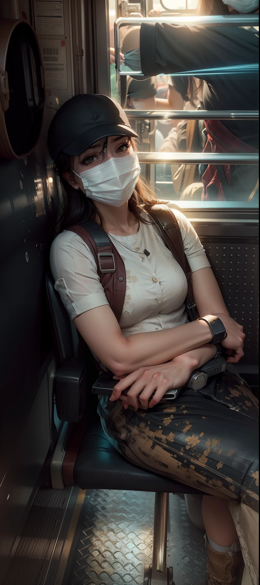 Cute, train, real face , realistic, wearing mask