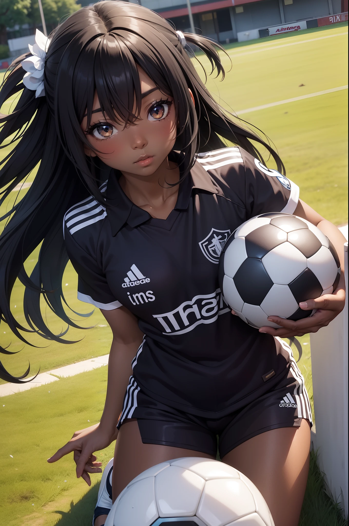 (black skin),anime girl, soccer uniform