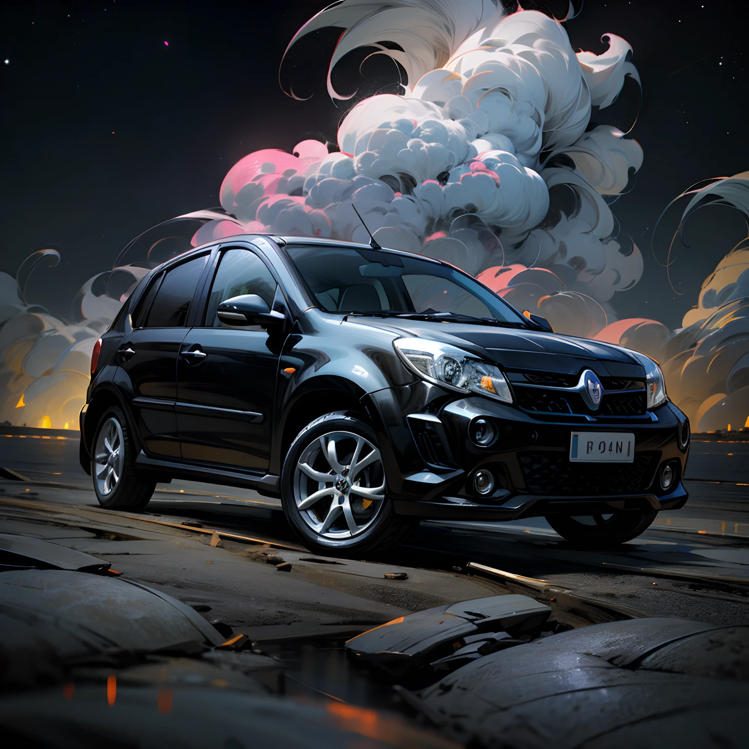 (master part, melhor qualidade), high resolution, (8K resolution), (Ultra Detalhado)fiat palio g3 preto,Palio Black 2008 super equipped quickly for camera, planetas coloridos e nebulosas no fundo, Upscaling