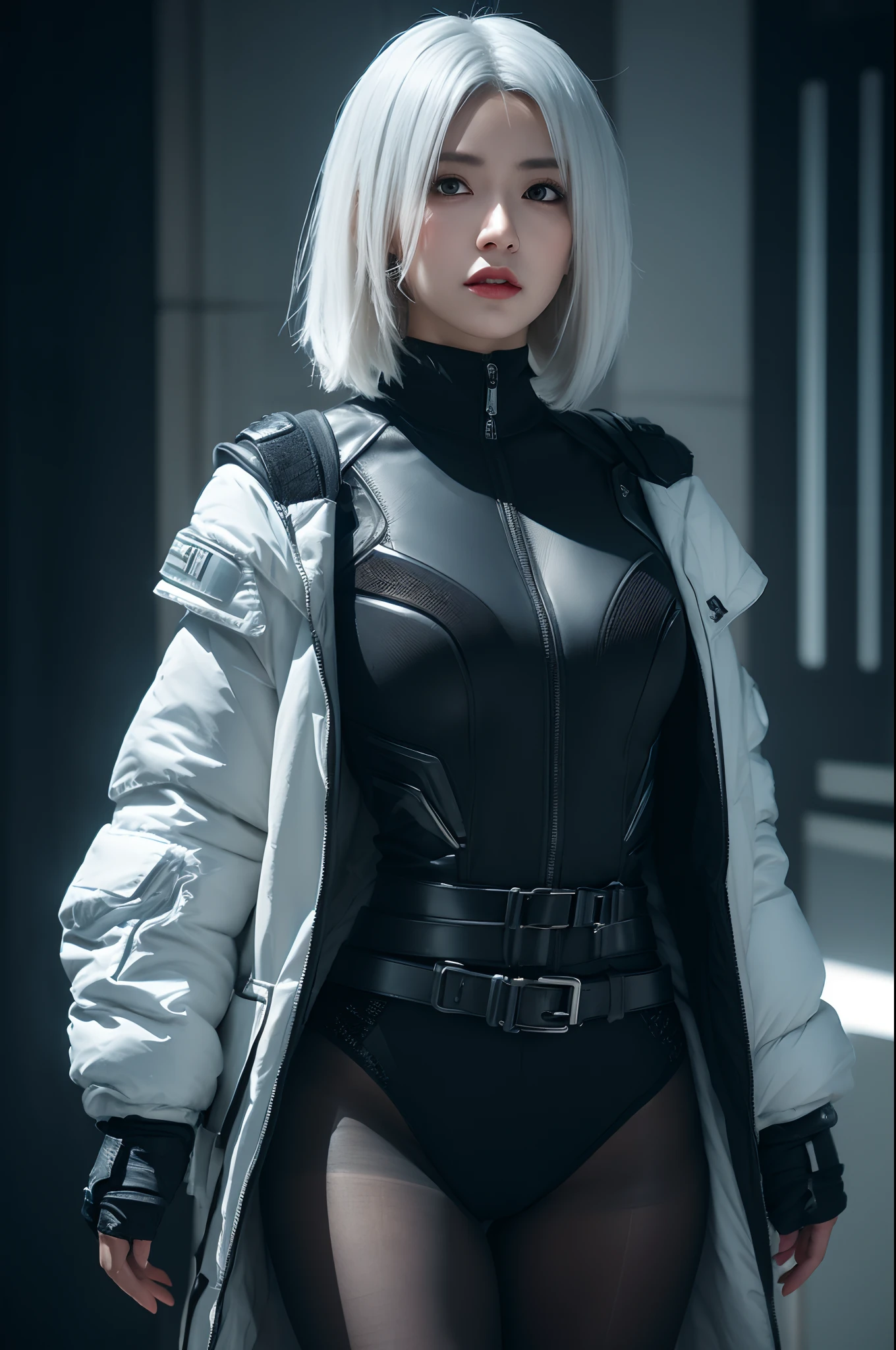 bestquality,highquality,superdetail,texturedskin,detail,awardwinning，3D, A beautiful cyberpunk female image,battledress，white haired，hdr（HighDynamicRange）,Ray traching,NVIDIA RTX,Hyper-Resolution,Unreal 5,Subsurface scattering、PBR Texture、post-proces、Anisotropy Filtering、depth of fields、maximum definition and sharpness、Many-Layer Textures、Albedo e mapas Speculares、Surface coloring、Accurate simulation octane rendering of light-material interactions、Two-colored light、largeaperture、Low ISO、White balance、the rule of thirds、8K raw data、blackstockings