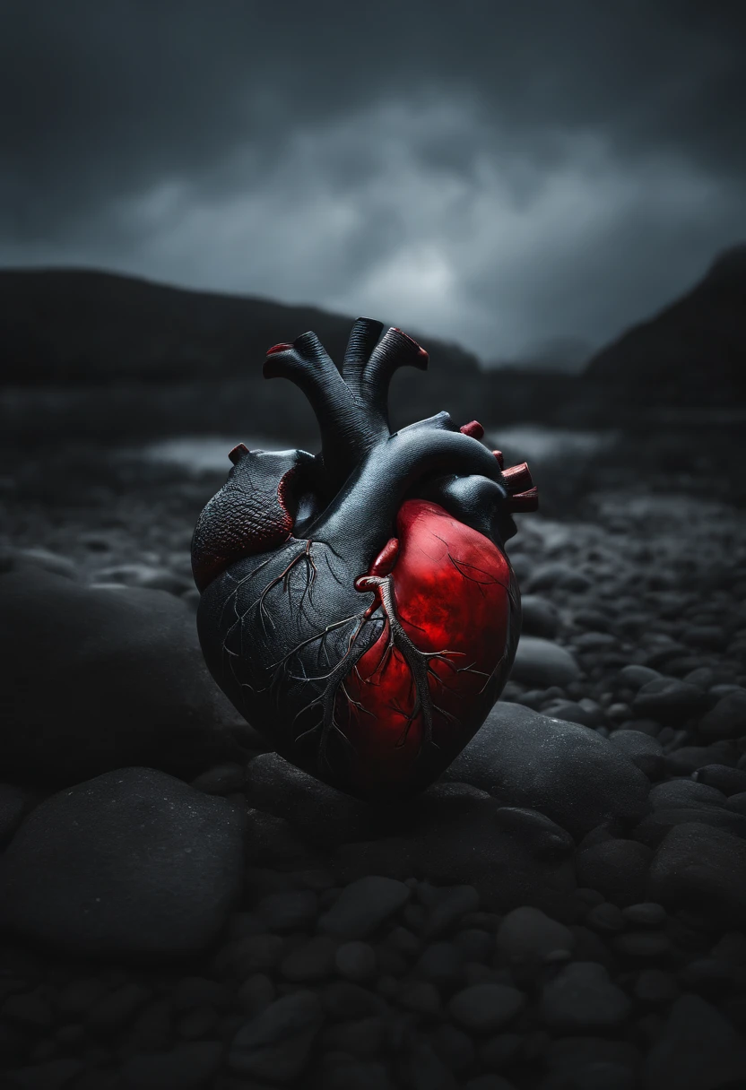 Generates a horror image of a heart from the abyss 
 