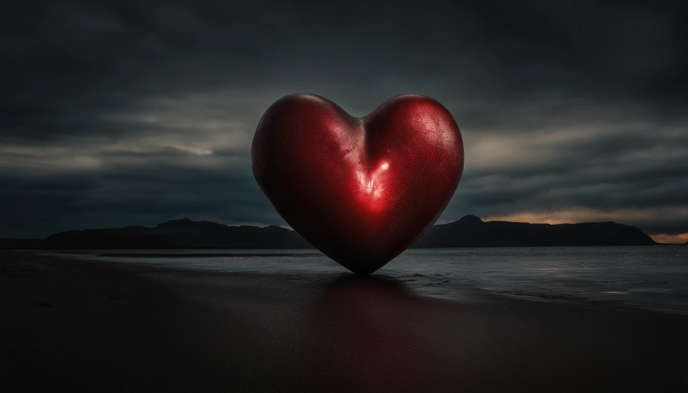 Surreal photo of a real heart, hecho con una Nikon D800, (8k, real, foto y bruto, mejor calidad: 1.4), muelle 85 mm, oscuro, horror, en la noche, con niebla, ultra realista, Hi-Def, Proportion of blacks. ultra-high-resolution