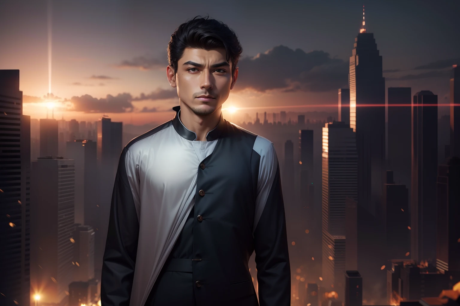 Change face into caroonish look. And change suit as well as superb background.