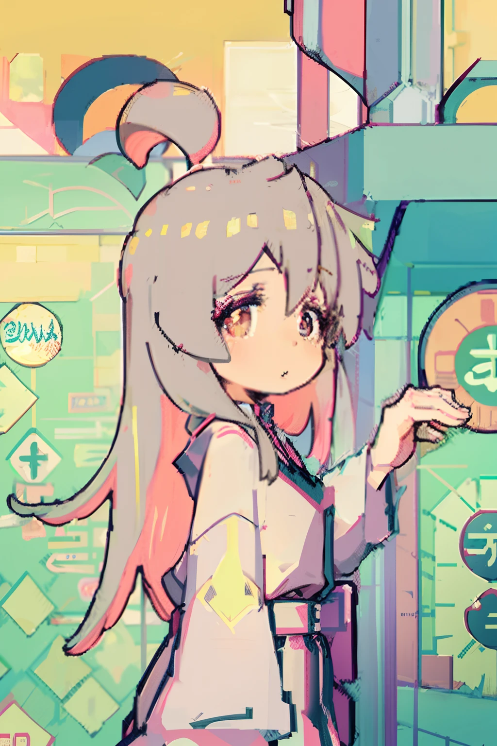 (masterpiece、top-quality、top-quality)、pixels、Pixel art、女の子1人、full bodyesbian、校服、A pink-haired