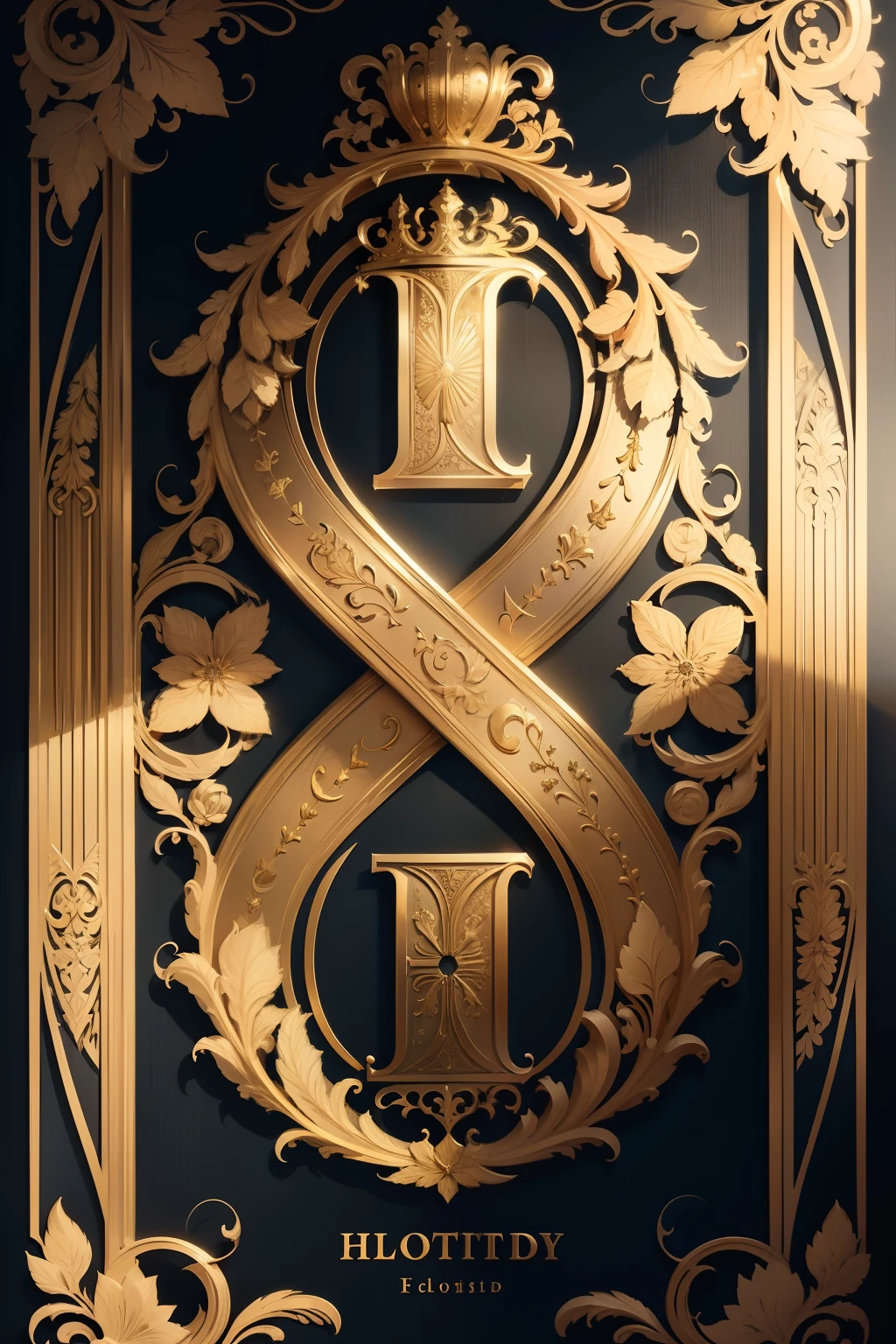 Flourished letter H, victorian typographic composition, gold, high detail, 4 k